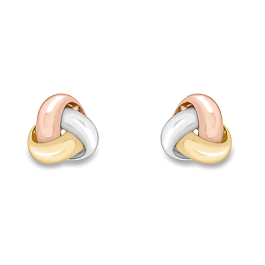 9ct 3 Colour Gold  Russian Love Knot Stud Earrings - ERNR02717