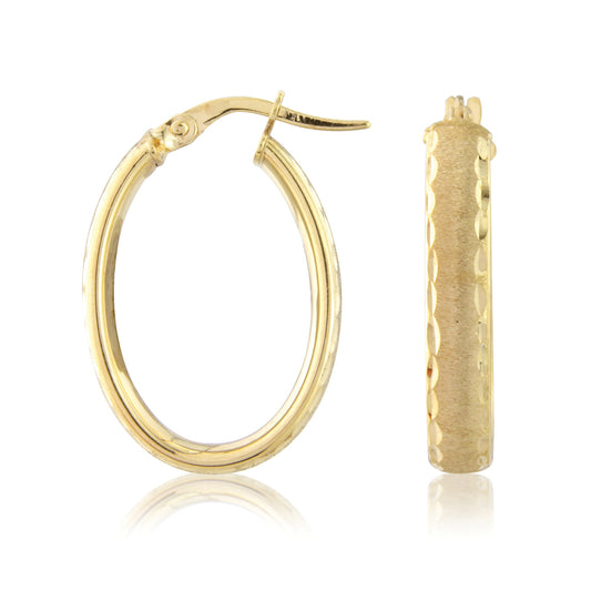 9ct Gold  - Oval Hoop - Earrings - Ladies - ERNR02730