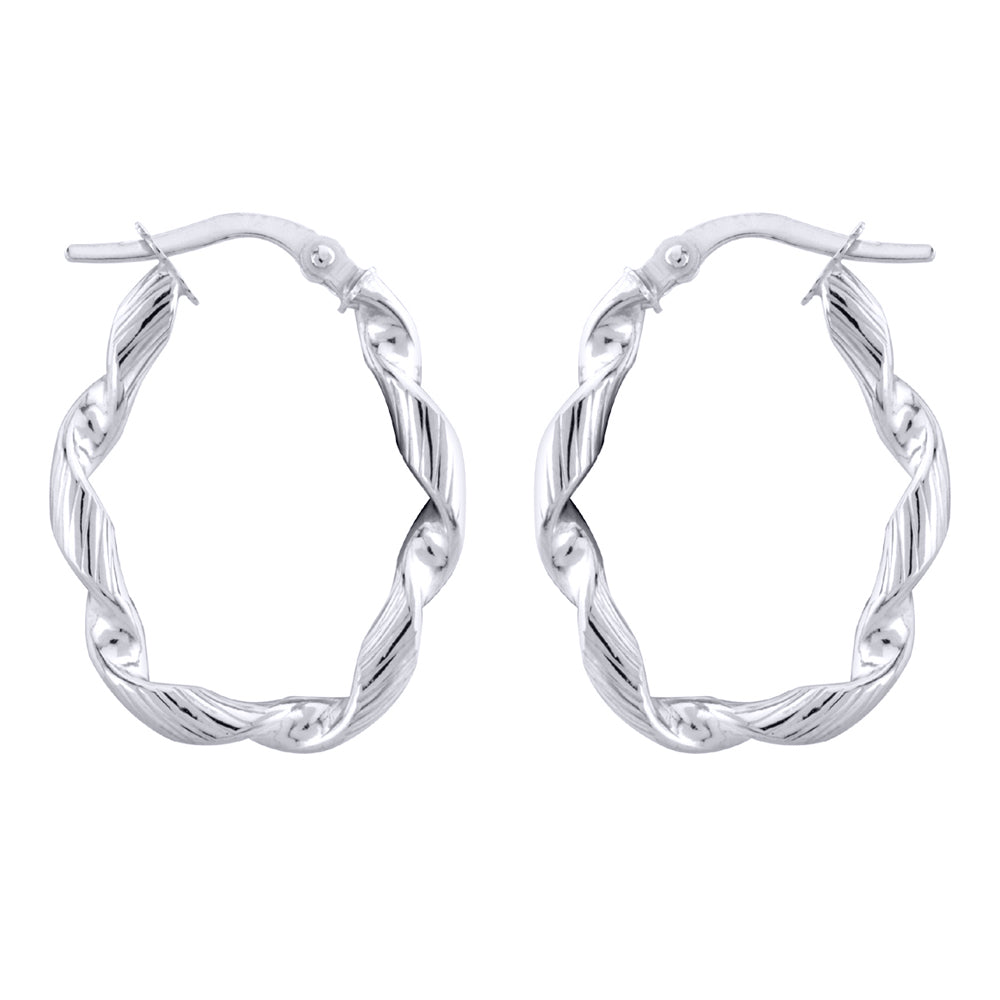 9ct White Gold  - Oval Hoop - Earrings - Ladies - ERNR02761