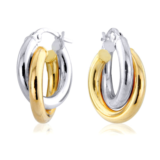 Ladies 9ct White Yellow Gold  Double Oval Hoop Earrings - 18x14mm - ERNR02765