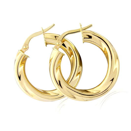 Ladies 9ct Gold  4mm Gauge Twisted Hoop Earrings - 15mm - ERNR02790