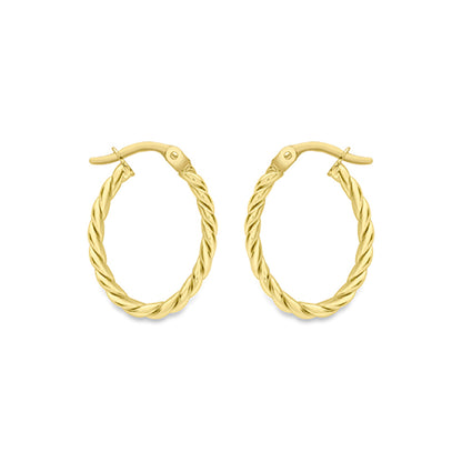 9ct Gold  Cable Twist Oval Hoop Earrings - ERNR02800