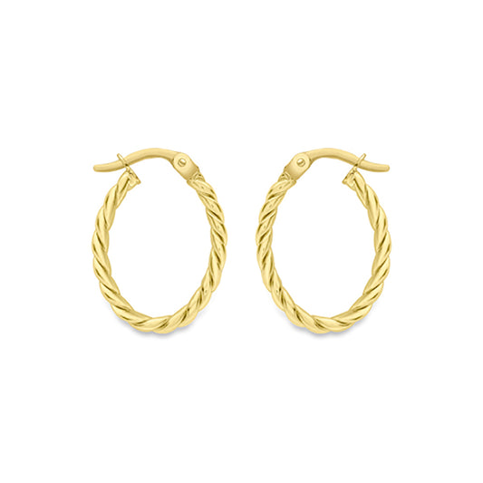 9ct Gold  Cable Twist Oval Hoop Earrings - ERNR02800