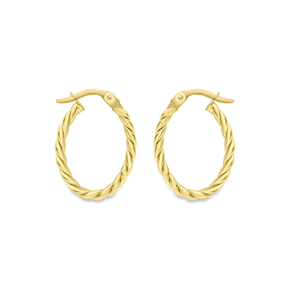 9ct Gold  Cable Twist Oval Hoop Earrings - ERNR02800