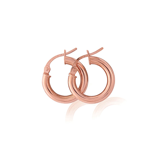 Ladies 9ct Pink Rose Gold  2.5mm Gauge Plain Hoop Earrings - 15mm - ERNR02819