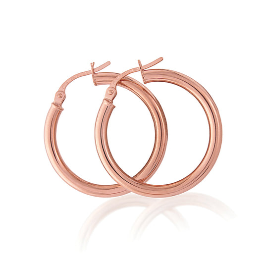 Ladies 9ct Pink Rose Gold  2.5mm Gauge Plain Hoop Earrings - 24mm - ERNR02821