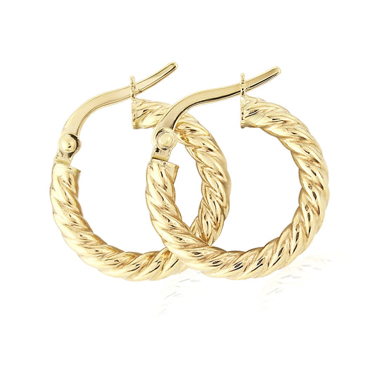 Ladies 9ct Gold  Rope Twisted Round Hoop Earrings - 10mm - ERNR02844