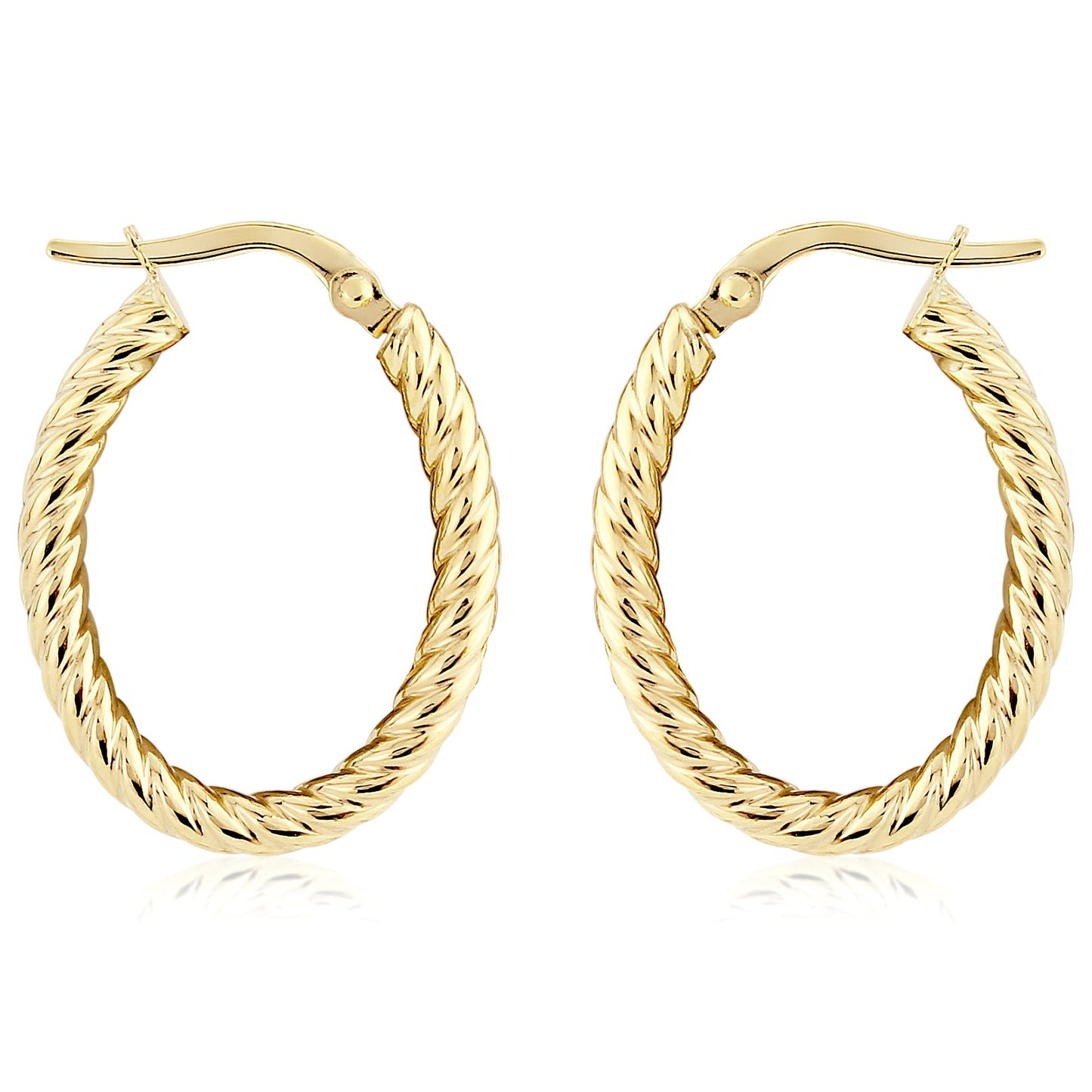 Ladies 9ct Gold  Oval Twist Rope Hoop Earrings - 15x20mm - ERNR02846
