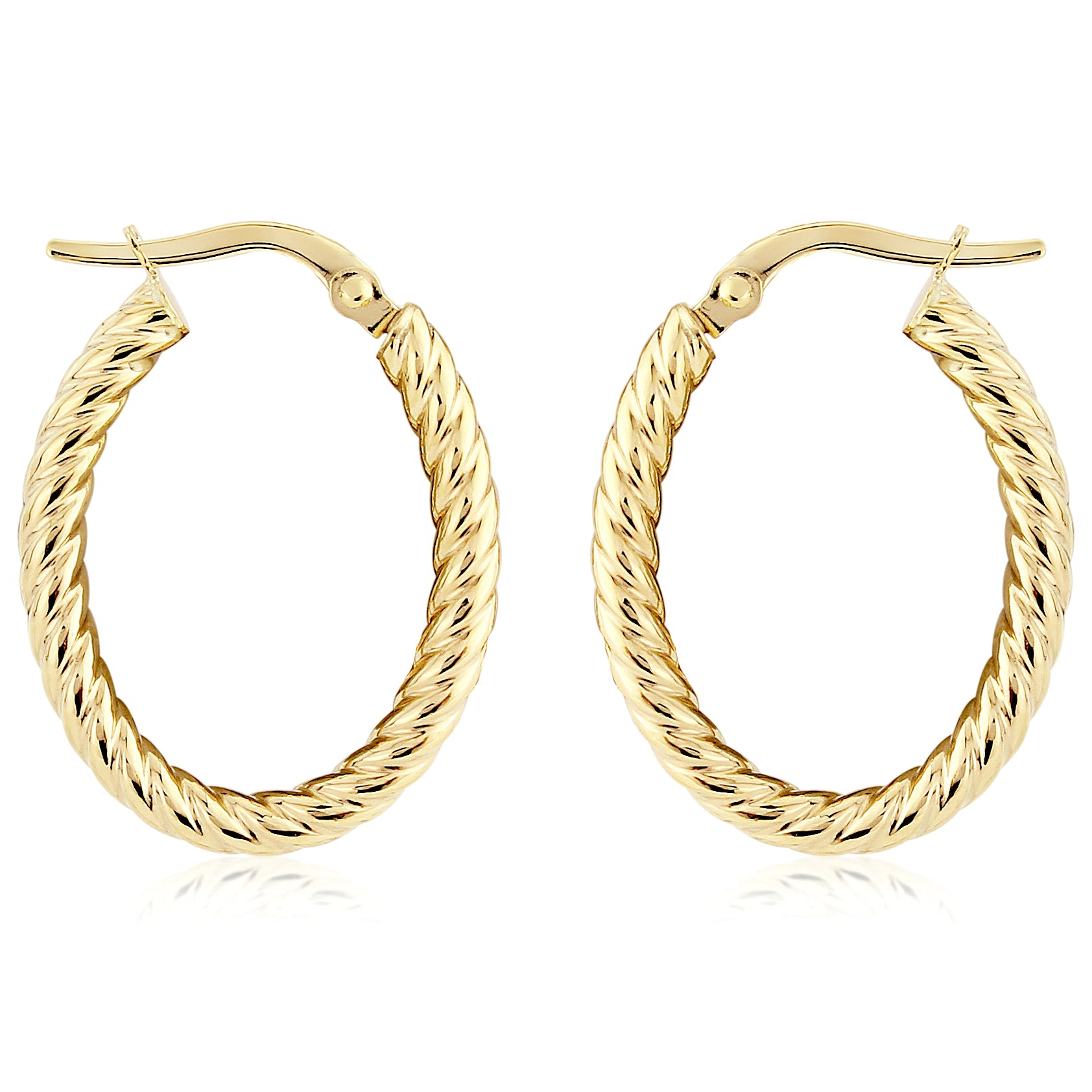 Ladies 9ct Gold  Oval Twist Rope Hoop Earrings - 15x20mm - ERNR02846