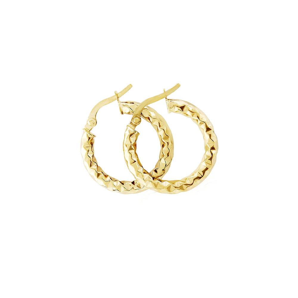9ct Gold  Hammered Hoop Earrings - ERNR02907