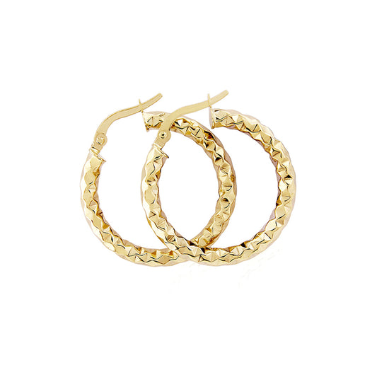 9ct Gold  Hammered Hoop Earrings - ERNR02908