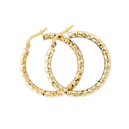 9ct Gold  Hammered Hoop Earrings - ERNR02909