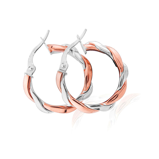 9ct 2-Colour Gold  Twist Hoop Earrings 15mm - ERNR02919