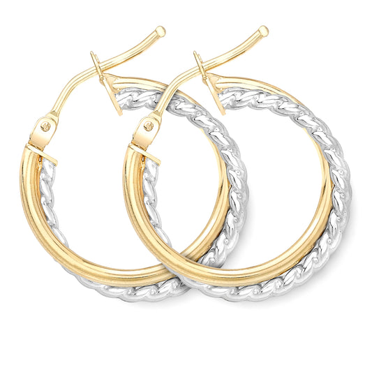 9ct 2-Colour Gold  Crossover Bead Twist Hoop Earrings - ERNR02946
