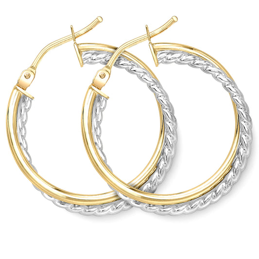 9ct 2-Colour Gold  Crossover Bead Twist Hoop Earrings - ERNR02947