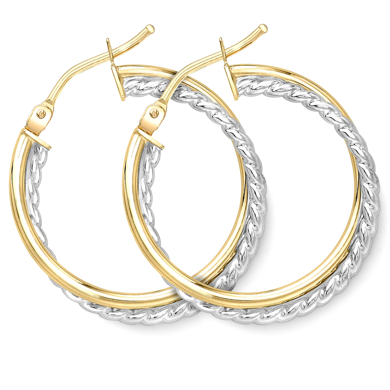 9ct 2-Colour Gold  Crossover Bead Twist Hoop Earrings - ERNR02947