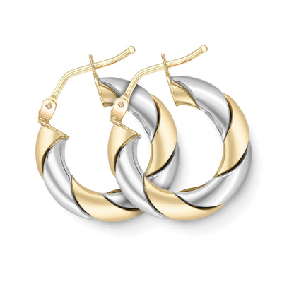 9ct 2-Colour Gold  Chunky Candy Stripe Twist Hoop Earrings - ERNR02953