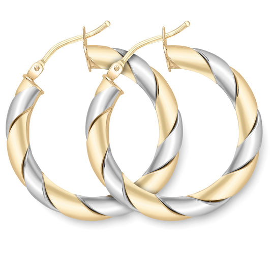 9ct 2-Colour Gold  Chunky Candy Stripe Twist Hoop Earrings - ERNR02955