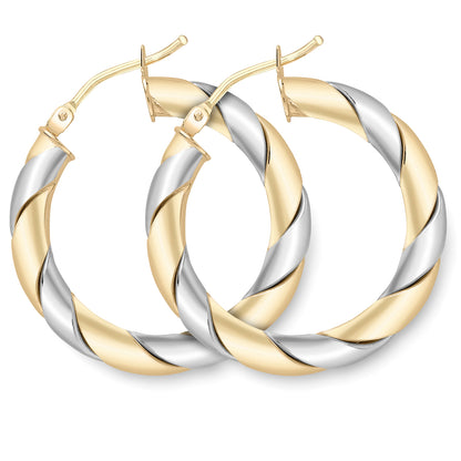 9ct 2-Colour Gold  Chunky Candy Stripe Twist Hoop Earrings - ERNR02955