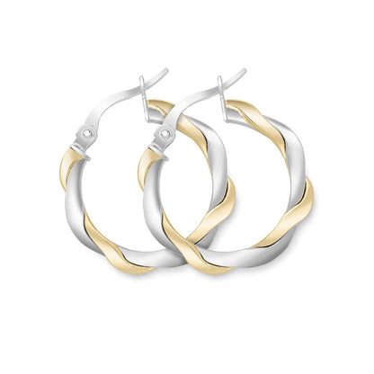 9ct 2-Colour Gold  Ribbon Twist Hoop Earrings 15 x 15mm - ERNR02984