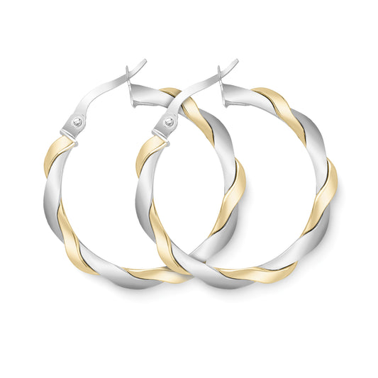 9ct 2-Colour Gold  Ribbon Twist Hoop Earrings 20 x 20mm - ERNR02985