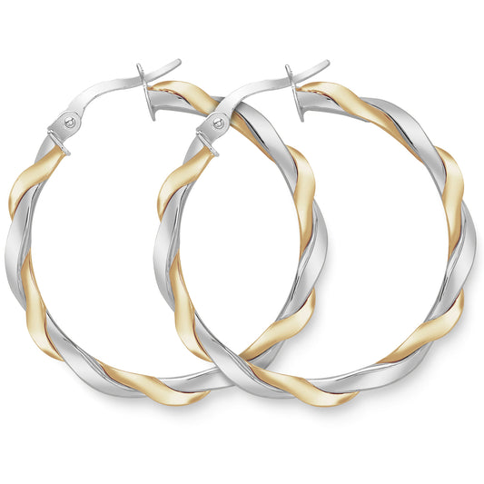 9ct 2-Colour Gold  Ribbon Twist Hoop Earrings 25 x 25mm - ERNR02986