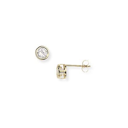 Ladies 9ct Gold  Brilliant Cut CZ Bezel Stud Earrings - 6mm - SENR02152