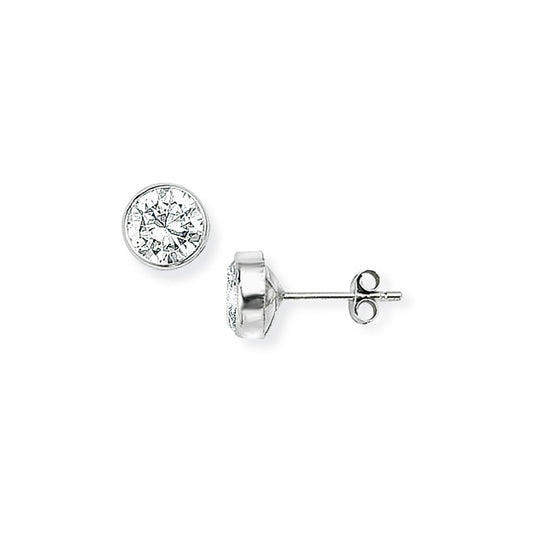 9ct White Gold  CZ Round Bezel Stud Earrings - 6mm - SENR02206