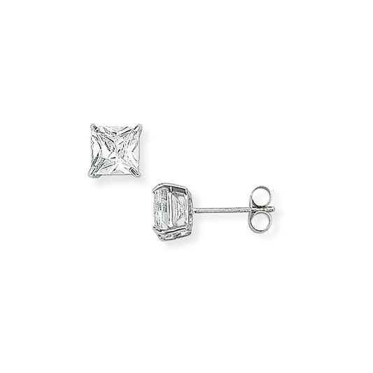 Ladies 9ct White Gold  CZ Square Stud Earrings - 5mm - SENR02211