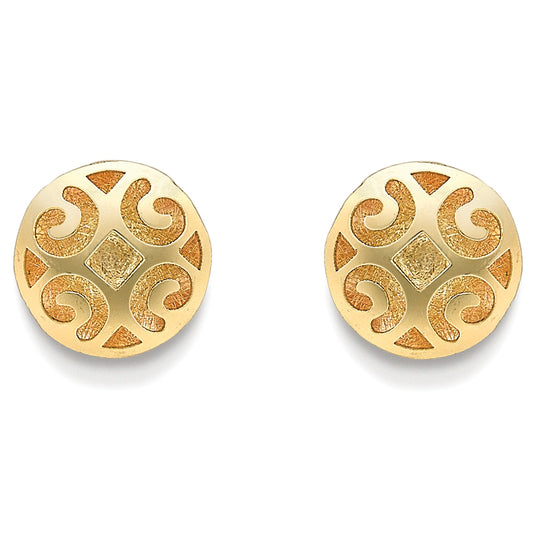 9ct Gold  2-Layer Satin Interior Domed Floral Stud Earrings - SENR02228