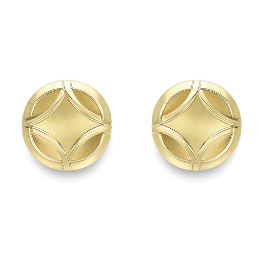 9ct Gold  Concave Square Round Button Stud Earrings - SENR02257