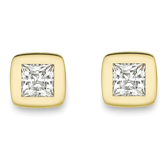 9ct Gold  CZ Square Bezel Solitaire Cushion Stud Earrings - SENR02263