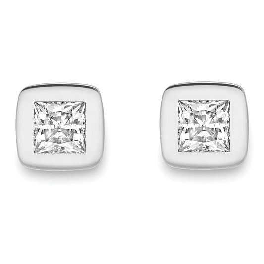 9ct White Gold  CZ Square Bezel Solitaire Cushion Stud Earrings - SENR02264