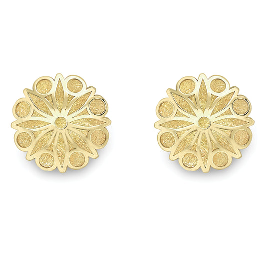 9ct Gold  Concave Flower Petal Satin Stud Earrings - SENR02269