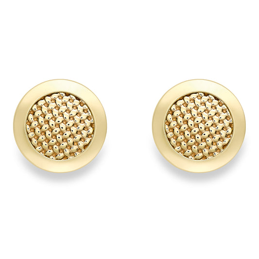 9ct Gold  Domed bead Cross Stitch Stud Earrings 8mm - SENR02281