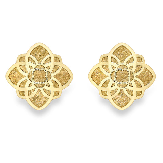 9ct Gold  Flower Petal Satin Square Stud Earrings 6mm - SENR02285