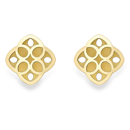 9ct Gold  Flower Petal Satin Square Stud Earrings 5mm - SENR02286