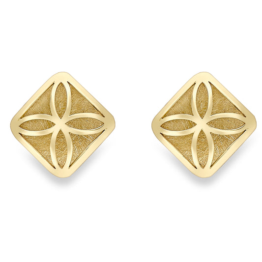 9ct Gold  Satin Fleur-de-carrée Stud Earrings 6mm - SENR02287