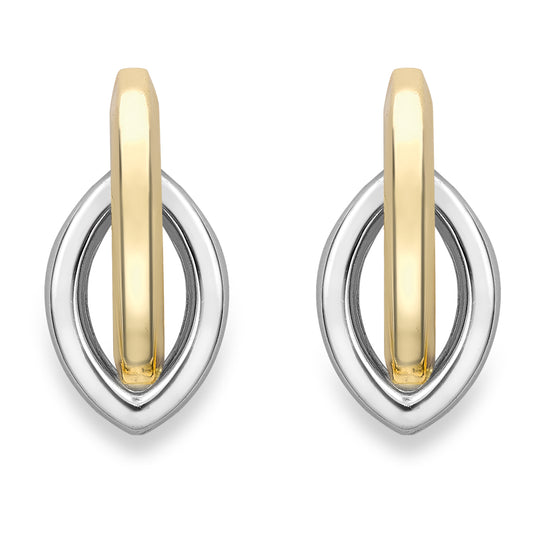 9ct White & Yellow Gold  Overlapping Oval Stud Earrings - SENR02289