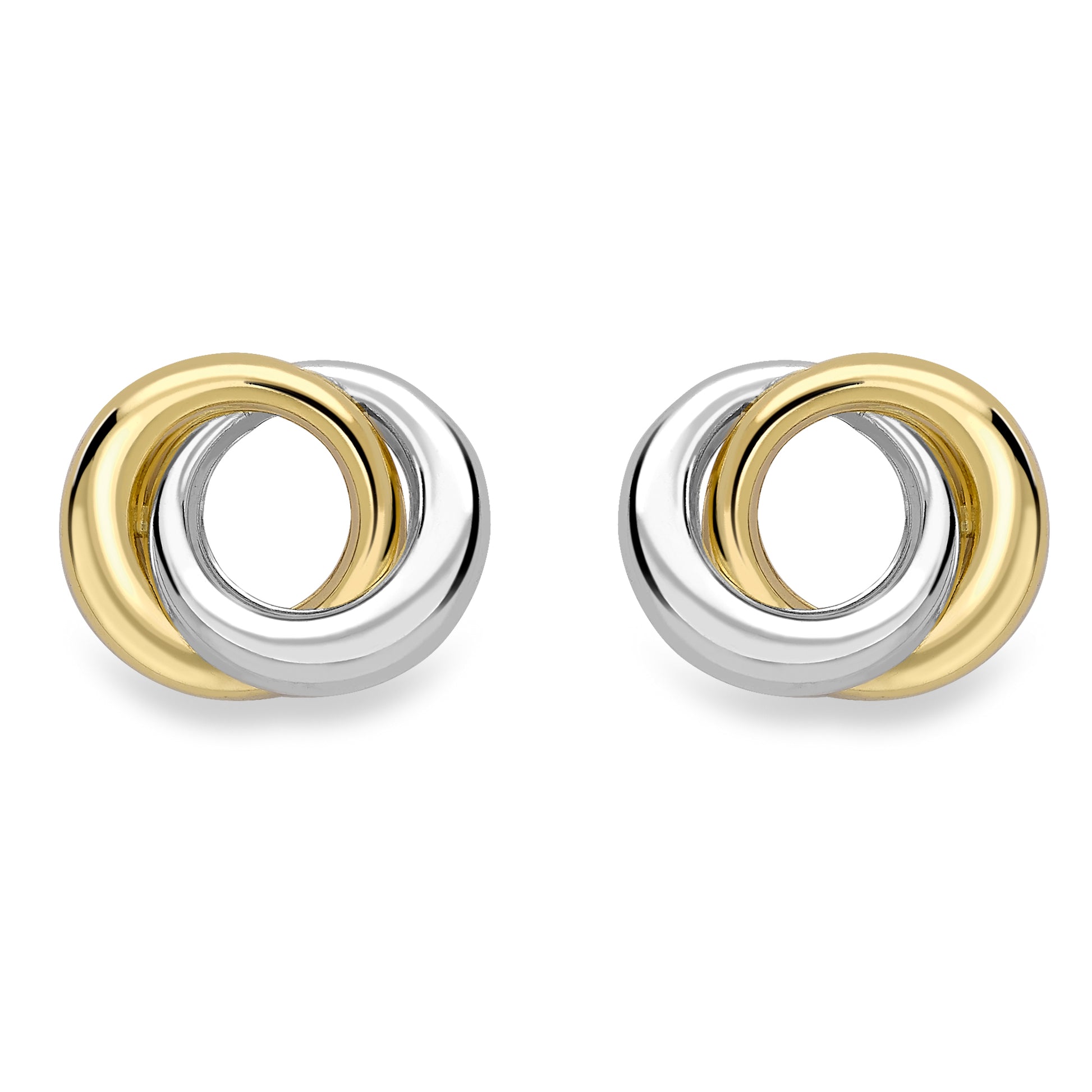 9ct White & Yellow Gold  Interlocked Rings Stud Earrings - SENR02290
