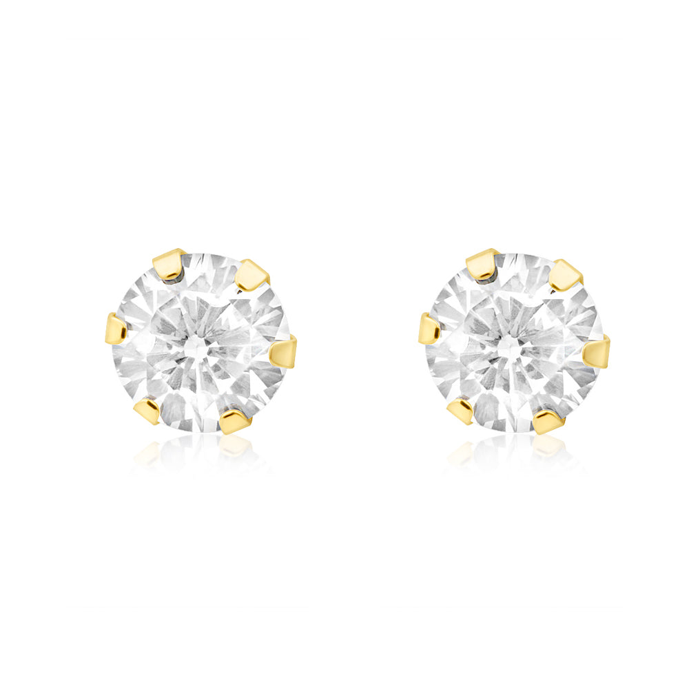 Ladies 9ct Gold  CZ 6 Claw Stud Earrings - 5mm - SENR02305