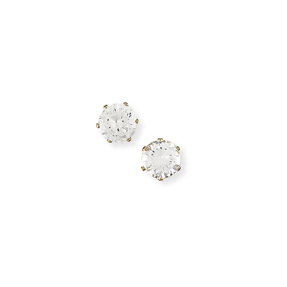 Ladies 9ct Gold  CZ 6 Claw Stud Earrings - 7mm - SENR02307