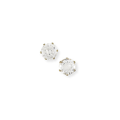 Ladies 9ct Gold  CZ 6 Claw Stud Earrings - 7mm - SENR02307