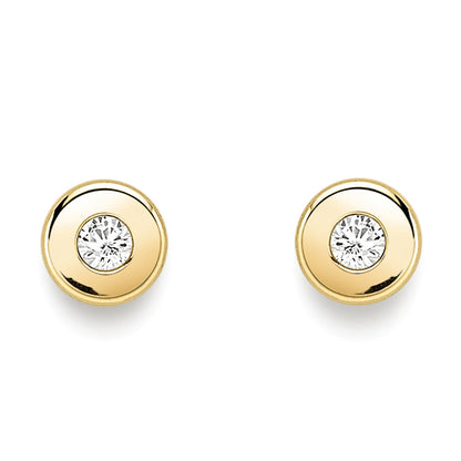 9ct Gold  CZ Donut Rubover Round Stud Earrings 2mm - SENR02402