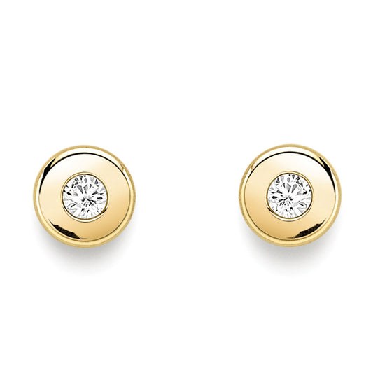 9ct Gold  CZ Donut Rubover Round Stud Earrings 2mm - SENR02402