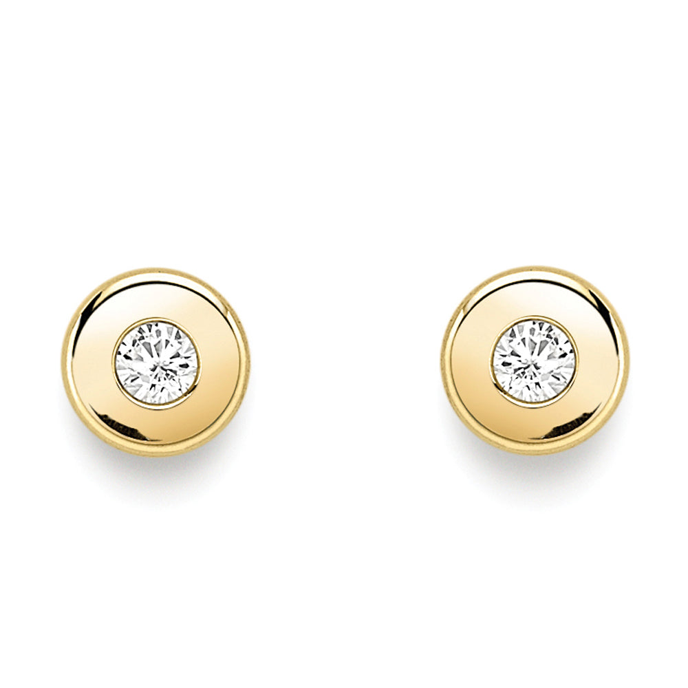 9ct Gold  CZ Donut Rubover Round Stud Earrings 2mm - SENR02402