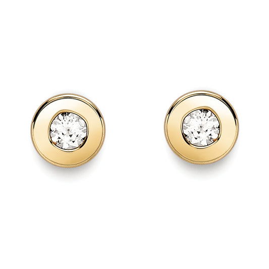 9ct Gold  CZ Donut Rubover Round Stud Earrings 3mm - SENR02403