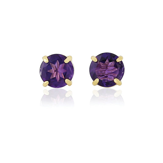 Ladies 9ct Gold  4 Claw Amethyst Round Stud Earrings - 5mm - SENR02525