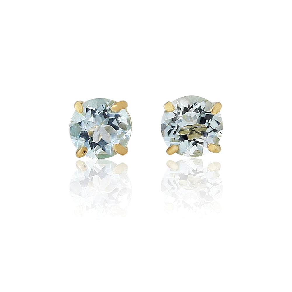 Ladies 9ct Gold  4 Claw Set Solitaire Blue Topaz Stud Earrings 5mm - SENR02526