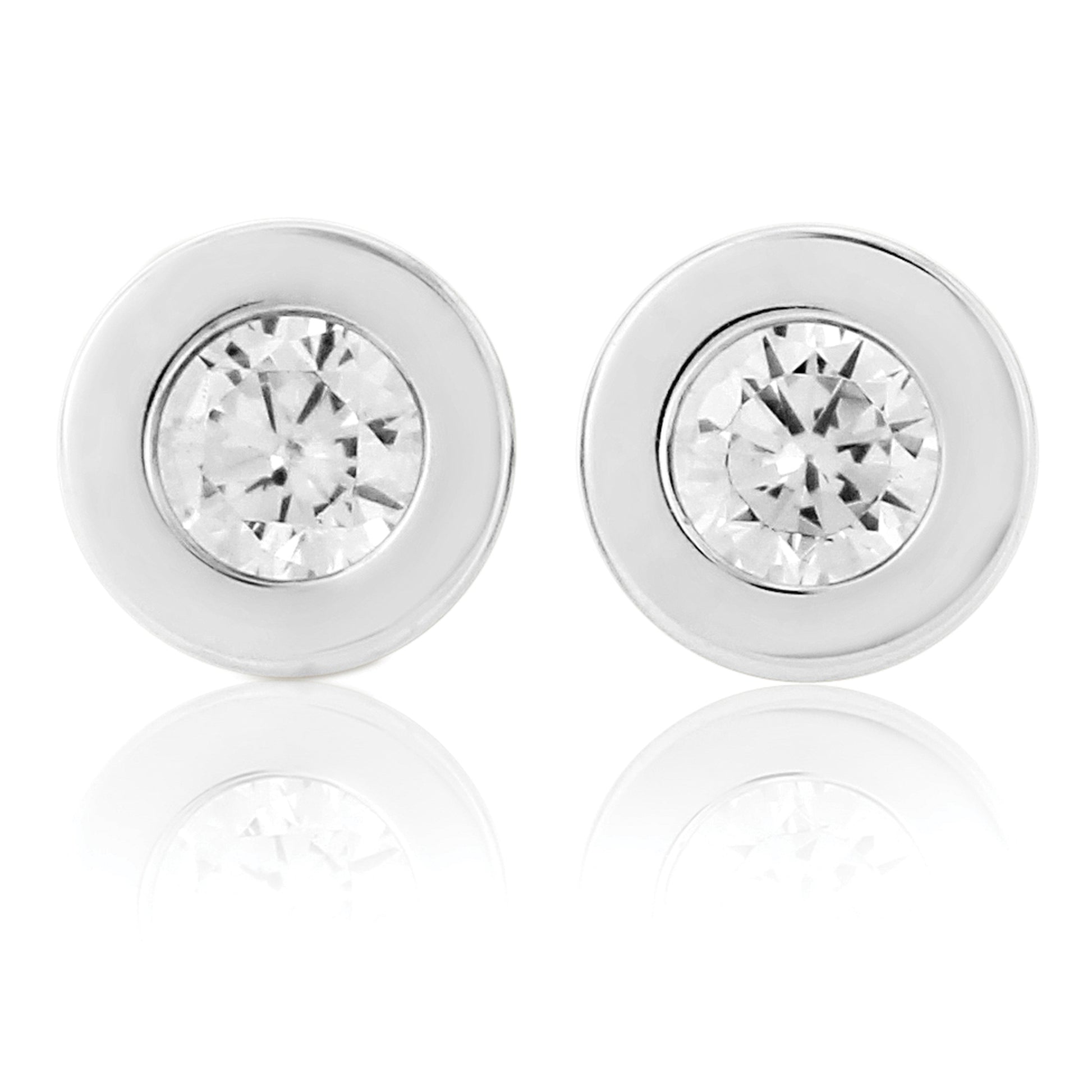 Ladies 9ct White Gold  CZ Donut Ring Stud Earrings 6mm - SENR02553